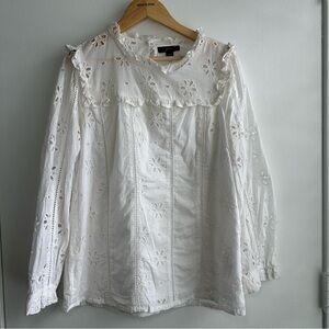 J. Crew White Floral Eyelet Blouse